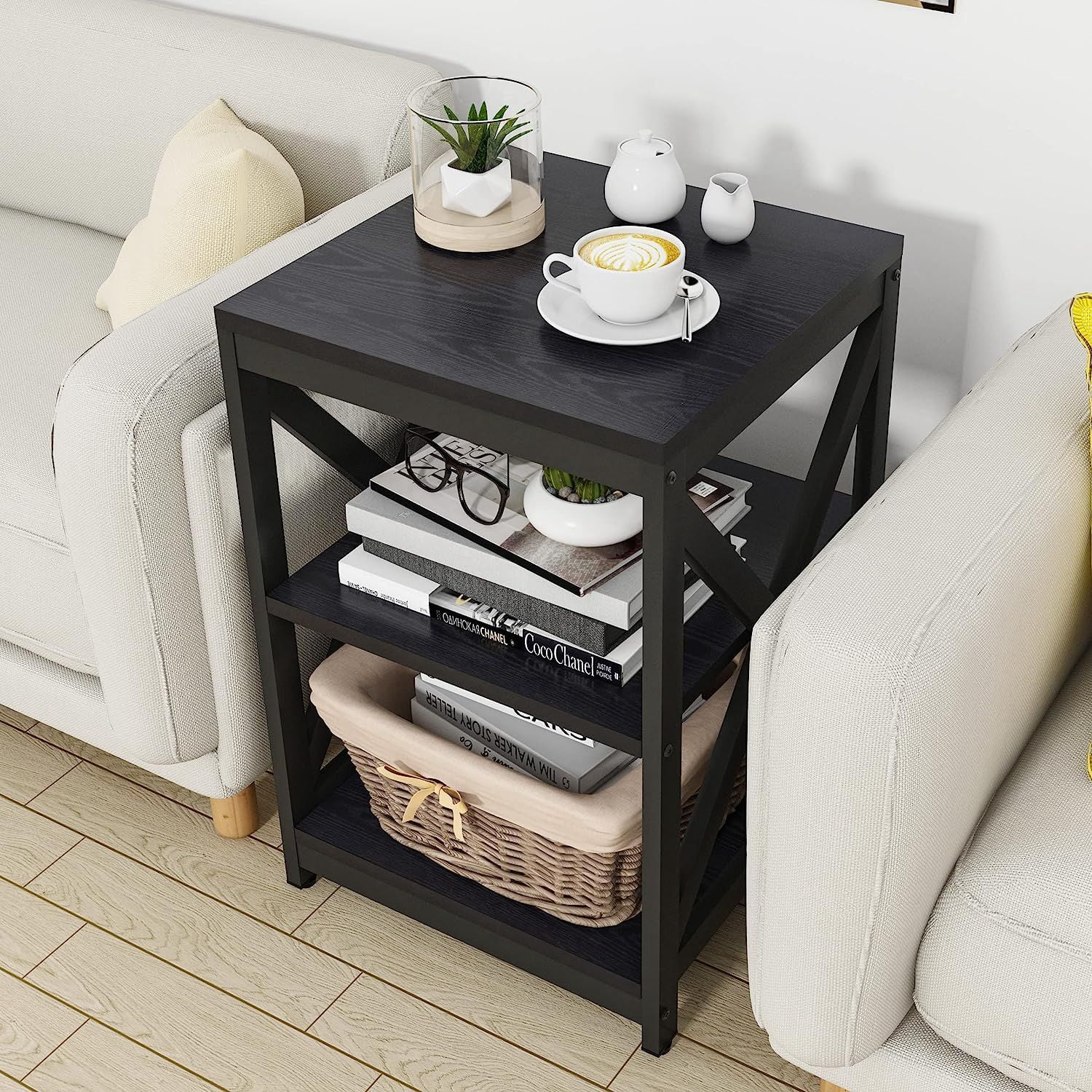 Winkalon Sturdy X-Shaped Wooden Coffee Table, Black