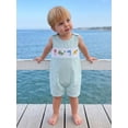 thumbnail image 6 of BemeyourBBs Newborn Baby Boy Summer Clothes Fishing Outfit Smocked Gingham Romper Overalls Shorts 0 3 6 12 18 Months Marine Life Embroidered Sleeveless One Piece Plaid Casual Jumpsuit, 6 of 9