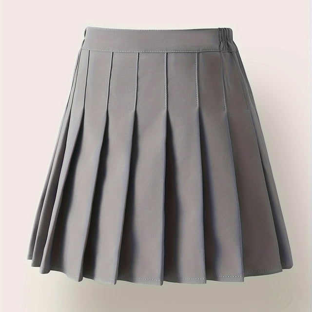 Girls' Pleated Skirt With Safety Shorts Solid Color School Uniform Style Summer Party Performance Mini Skirt Black - Suitable For Party Occasions