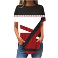 thumbnail image 2 of Blouses pour Femmes, T-Shirt Mode Patchwork Col Rond Manches Courtes Ample, 2 of 3