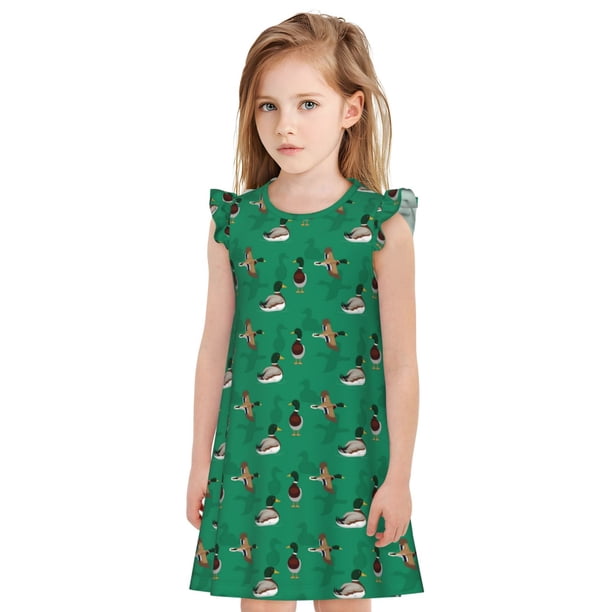 Balery Duck Mallard Flying Pose Camisón de princesa para niñas, pijama de algodón con mangas abullonadas, suave y bonito.-X-Large