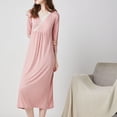 thumbnail image 3 of Previn Women's Soft Short Sleeve Pregnancy Nightgown Lace V-Neck Maternity Pajamas Dress Long Sleepwear Ruched High Waisted Pjs Nursing Fall Long Sleeping Shirt Pink Medium, 3 of 4