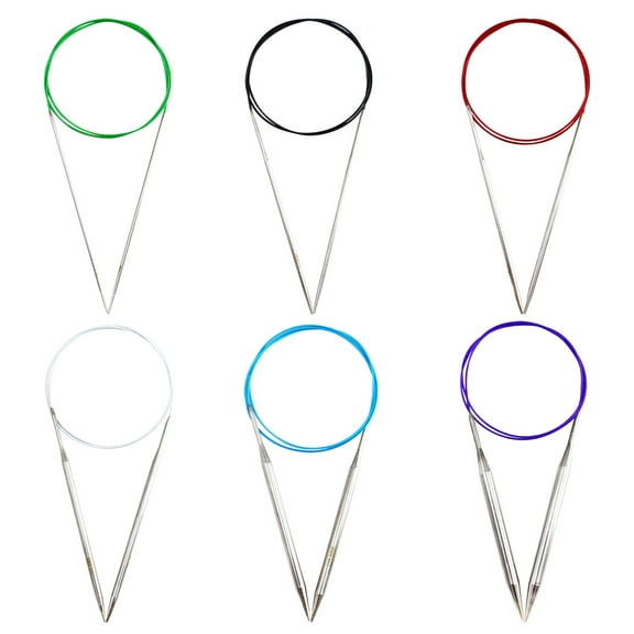 LELE LIFE 6Pcs 40 Inch Circular Knitting Needles, 6 Sizes Stainless Steel Knitting Needles, Size 1 3 6 8 10.75 13
