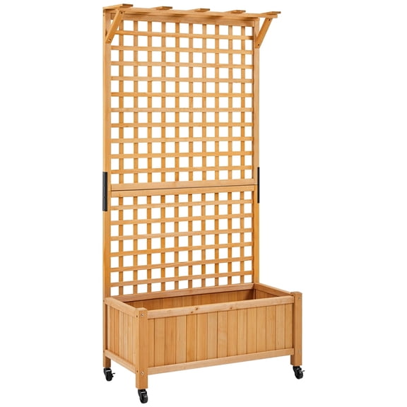 Yaheetech 72'' H Fir Wood Free-Standing Planter Garden Bed with Trellis for Garden Yard, Light Brown