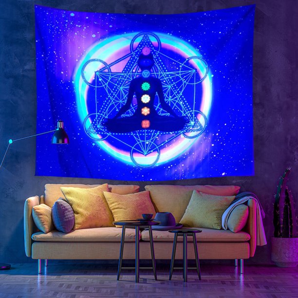 Fascinante Tapiz De Luz Negra, Siéntate En Meditación Con Efectos Fluorescentes, Tapiz Reactivo Suave Y Duradero Para Dormitorio Y Sala De Estar