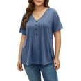 thumbnail image 3 of Fantaslook Plus Size Blouses for Women Pleated Button Short Sleeve Shirts Casual V Neck Tunic Tops, 3 of 9