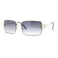 thumbnail image 2 of Women Rhinestone Jewel Rimless Rectangle Metal Rim Sunglasses Gold - Smoke, 2 of 4