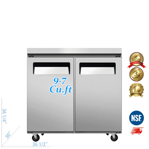 47 inch 9.55 cu.ft, 35 1/2" heigh Commercial Undercounter  refrigerator, 2 Solid Doors, stainless steel exterior, NSF certified.