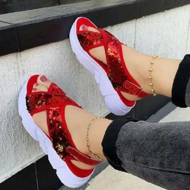 2022 exquisita tendencia europea y americana sandalias de talla grande novedad de verano estilo de moda zapatos de playa planos para mujer Sandals36 Gao Jinjia LED