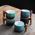 thumbnail image 2 of 80ml Ceramic Retro Coffee Cup Office Water Cup Filter Tea Mug Wooden Handle Coffee Mug Handmade Tea Coffee Cup Birthday Gift, 2 of 9