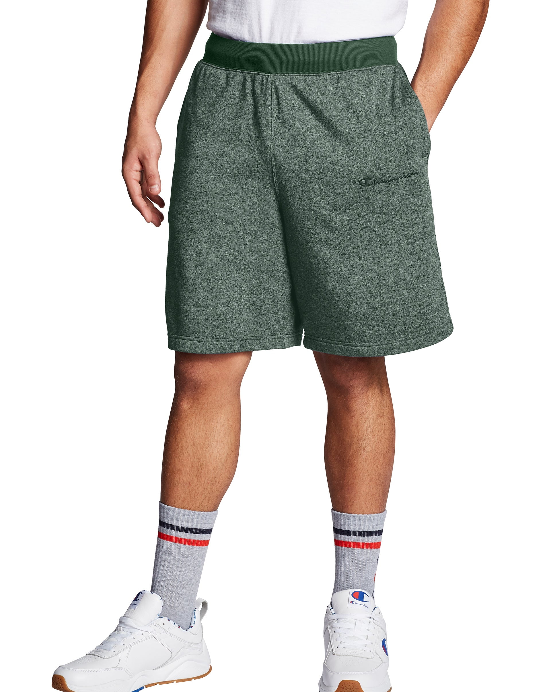 Champion - Champion Men's Athletics Heritage Heather YC Shorts, Embroidered Logo Dark Green Siro