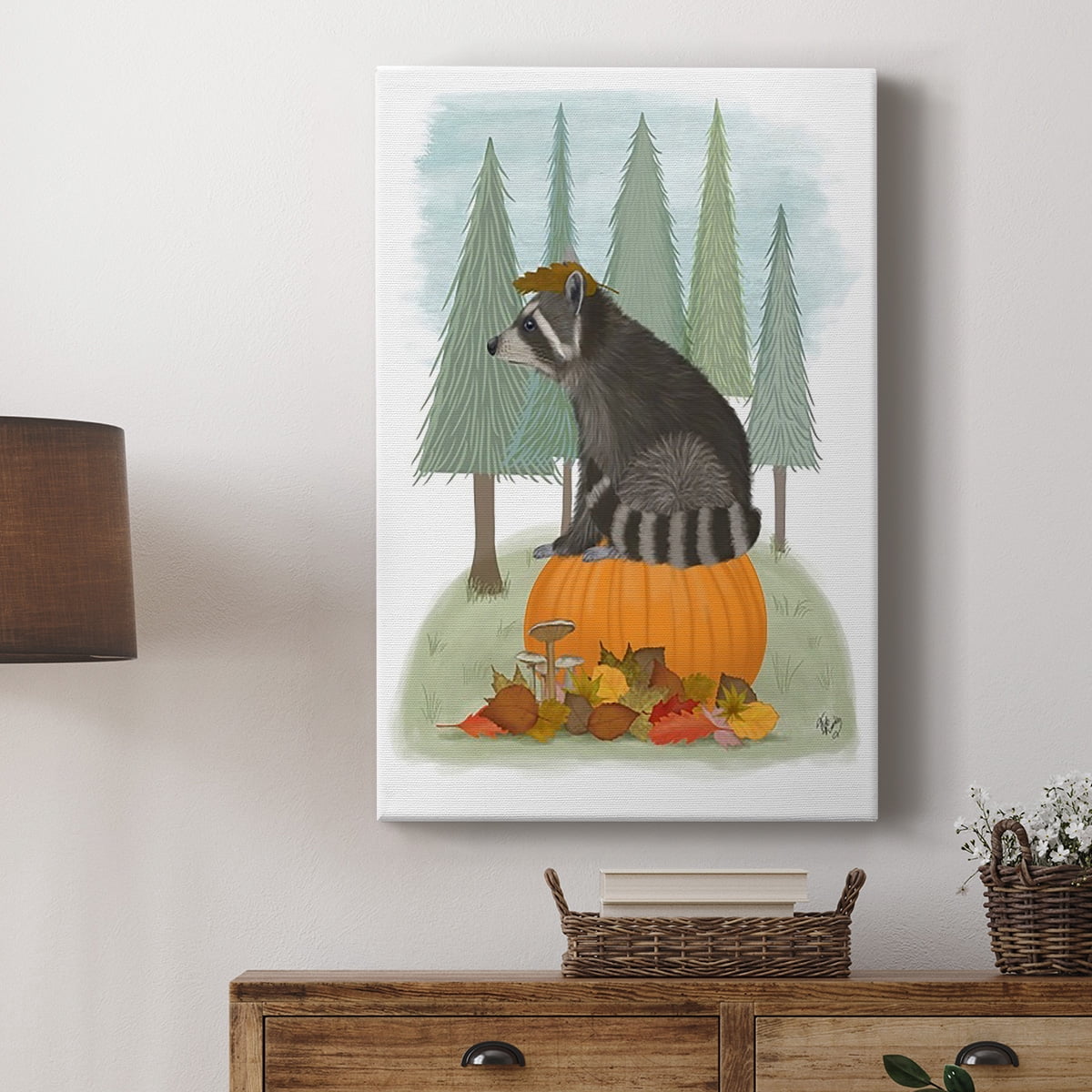 Raccoon On Pumpkin Premium Gallery Wrapped Canvas - Ready to Hang