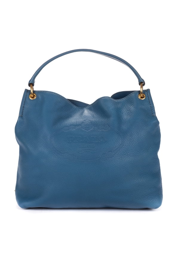 Pre-Owned Prada Blue Large Hobo Top Handle Large Shoulder Bag Vitello Daino Leather