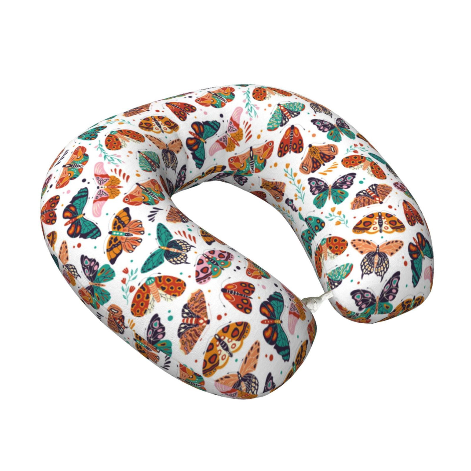 Xecao Colorful Butterfly Print Memory Foam Cervical Neck Pillow Versatile U-Shaped Pillows for Home,Office,Camping,Travelling,Soft Washable Cover