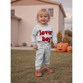 thumbnail image 6 of BemeyourBBs Newborn Baby Boy Valentines Day Outfit Lover Boy Long Sleeve Letter Embroidery Romper with Pants Set 2Pcs Spring Clothes, 6 of 9