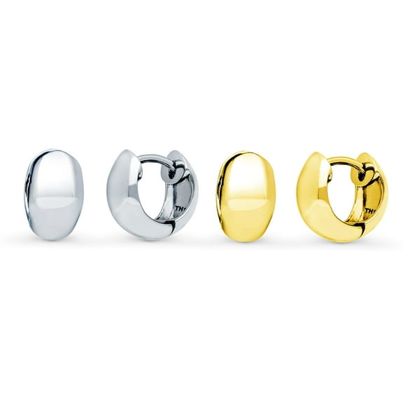 BERRICLE Sterling Silver Dome Fashion Hoop Huggie Earrings for Women, Rhodium Plated and Yellow Gold Flashed, 2 Pairs