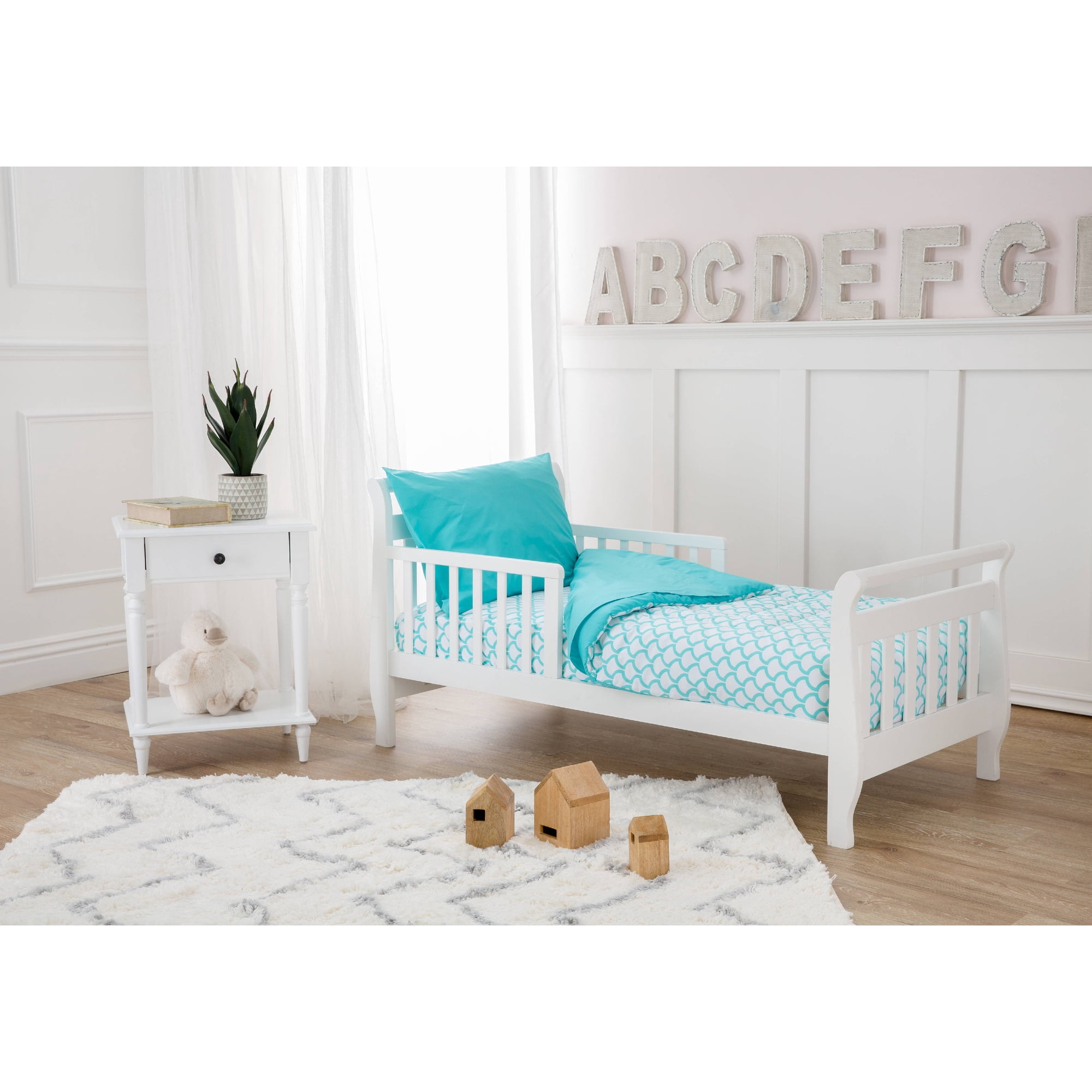 American Baby Company 100% Cotton Percale 4 Piece Toddler Bedding Set, Aqua Waves, for Boys & Girls