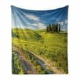 thumbnail image 1 of Tuscany Soft Flannel Fleece Throw Blanket, Tuscany Italy Getaway Dreamland Cultivated Land Wildflowers Springtime, Cozy Plush for Indoor and Outdoor Use, 70" x 90", Sky Blue Fern Green, by Ambesonne, 1 of 5