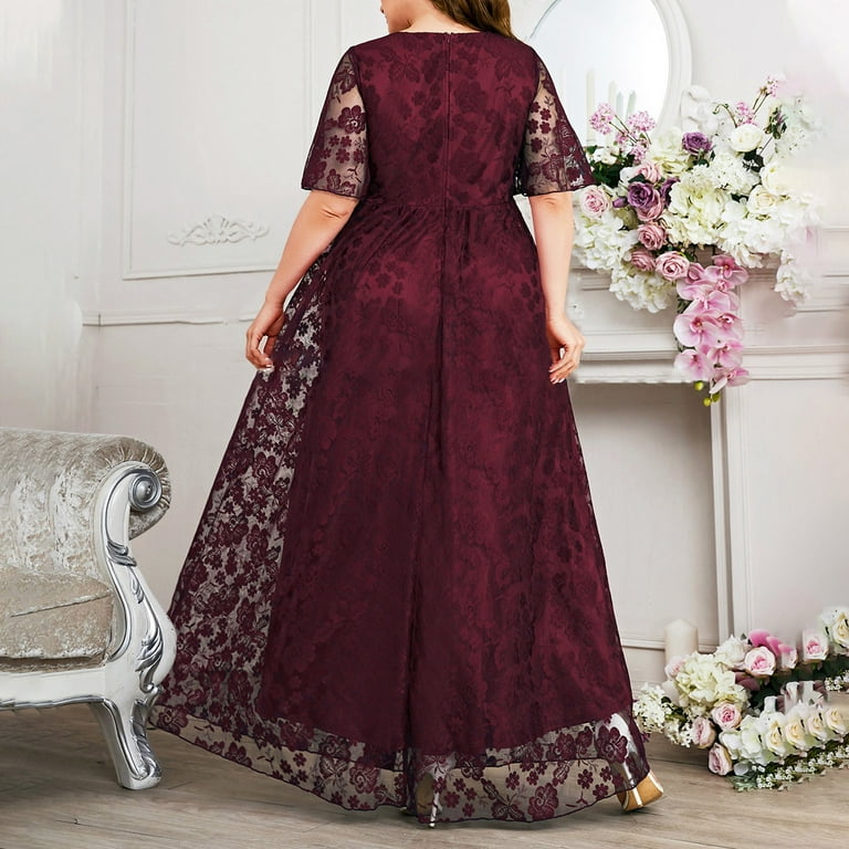 maroon dress for wedding guest Burgundy Velvet Wrap V Neckline With Organza Sleeves This elegant Long Sleeves Burgundy Wedding Guest Dress is perfect for your next special occasion Elegant Round Neck Smocking Midi