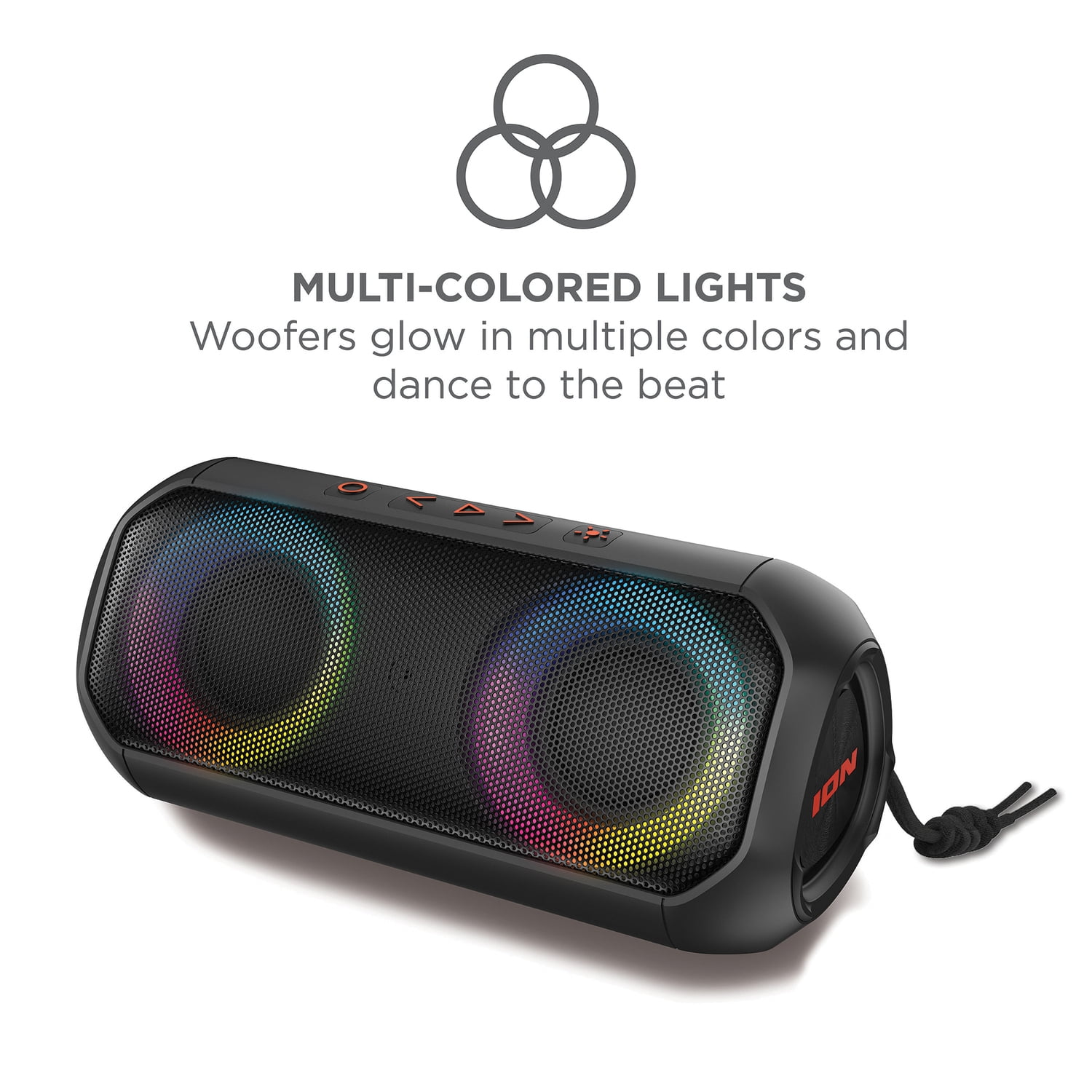 ION Uber Boom Built-in Handle LED Lighting Waterproof Wireless Bluetooth Portable Speaker, Black, UBERBOOMXUS
