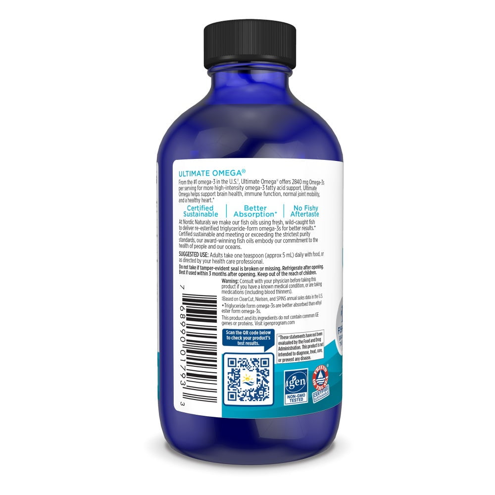Nordic Naturals Ultimate Omega Liquid, 2840 Mg Omega-3s, Fish Oil, 4 Fl Oz