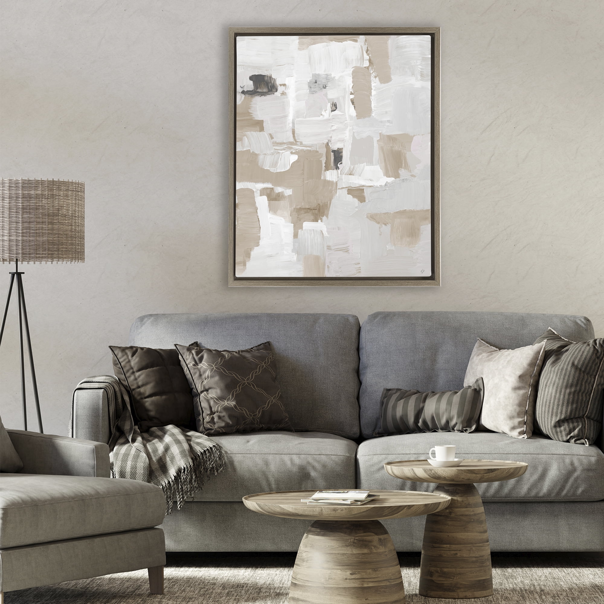 Stupell Industries Beige & White Peace Brown Framed Floater Canvas Wall Art, design by Lanie Loreth