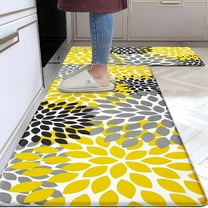 Kitchen Mats for Floor [2 PCS] Anti-Fatigue Comfort Kitchen Rugs, Boho Flower Cushioned Waterproof Kitchen Decor Mat Thick, Standing Floor Mats for Home/Office, 18''''x30'''' 18''''x48''''(Yellow)