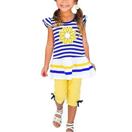 

SANAG Baby Girls Outfits Kids Flower T-Shirt Top+Shorts Set Summer Clothes