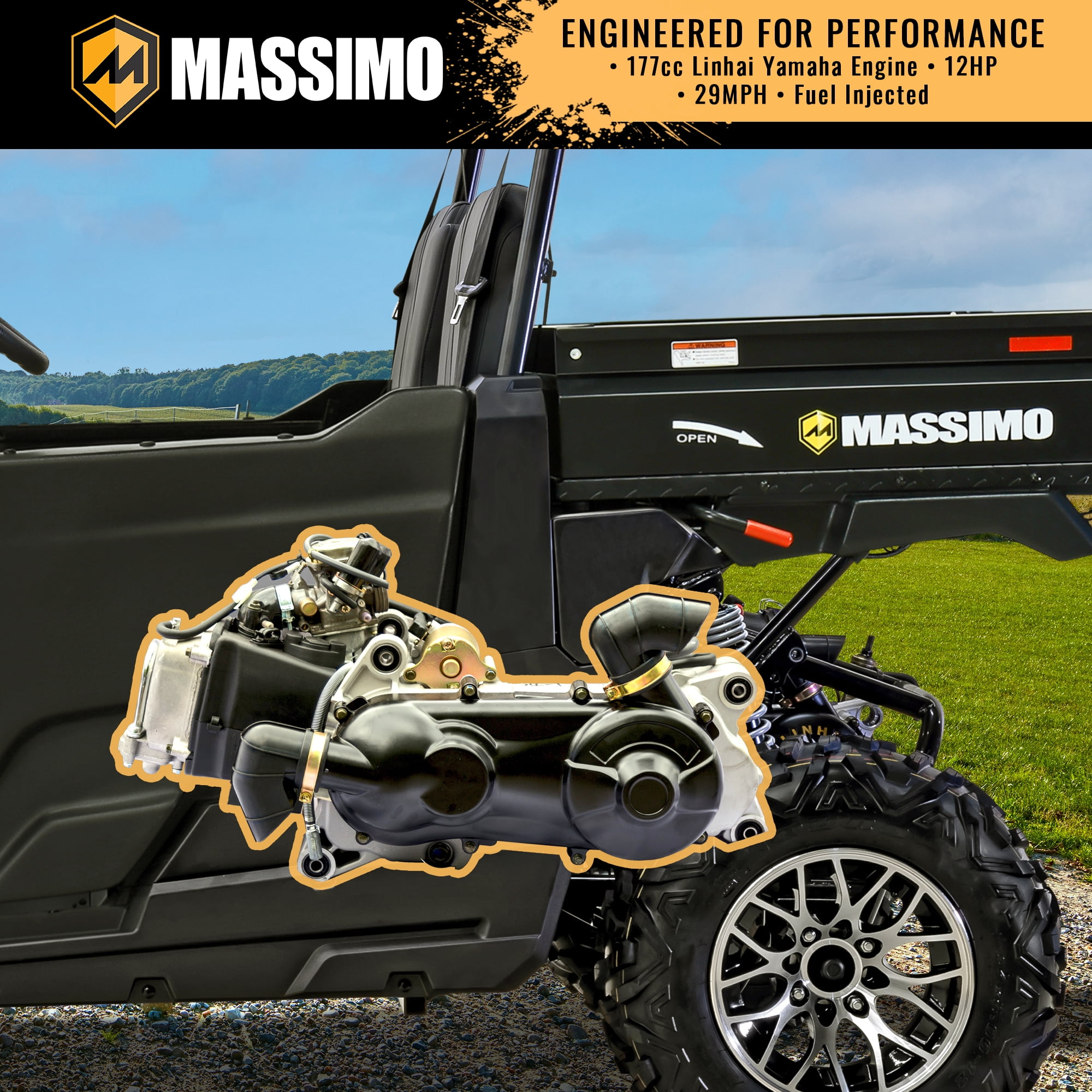 Massimo Buck 250 Side by Side UTV 12hp, 177cc, 6.5 cf. Dumping Cargo Bed - Camo