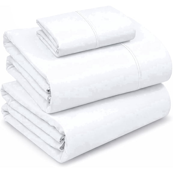 RUVANTI 100% Cotton Sheets – Twin Size Percale Bedding, Cooling & Breathable, Durable with a Crisp, Soft & Comfortable Feel, 16" Deep Pocket, 3-Piece Set, Bright White