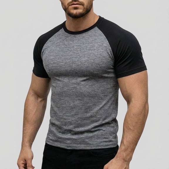 WIZUTIZ Mens Casual Slim Fit T Shirts Raglan Short Sleeve Crewneck Baseball Tees Color Block Workout Fashion Shirt