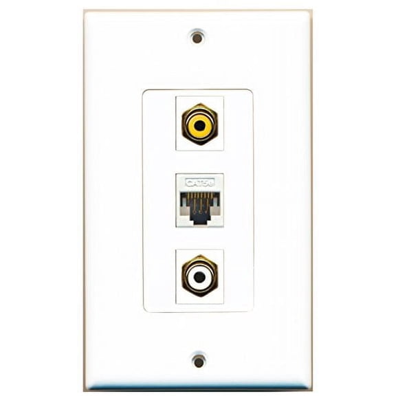 RiteAV - 1 Port RCA White and 1 Port RCA Yellow and 1 Port Cat5e Ethernet White Decorative Wall Plate