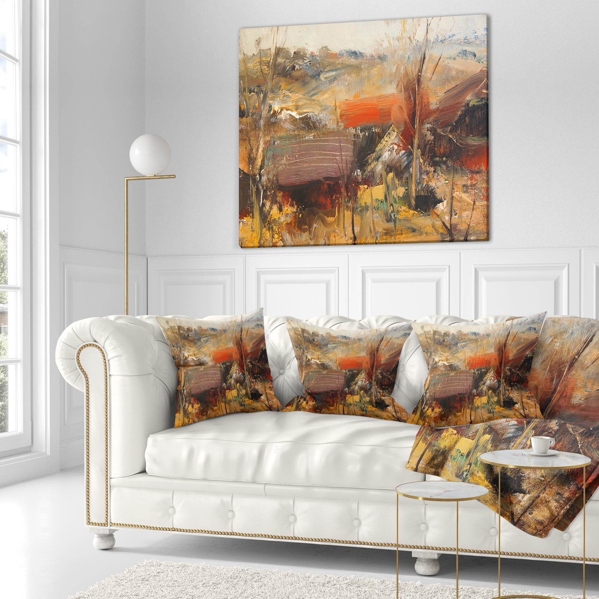 Designart Brown Roofs Heavily Textured - Landscape Painting Throw Pillow - 18x18