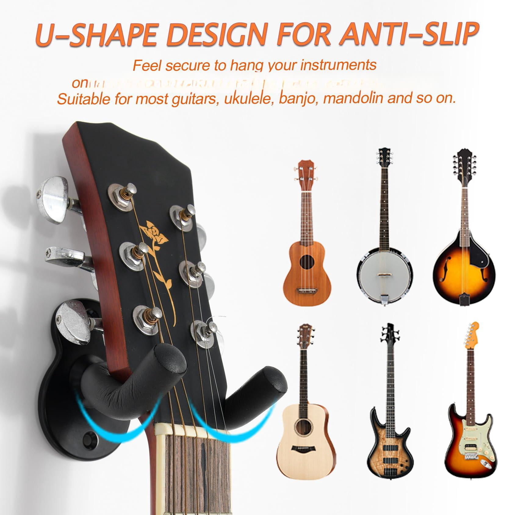 Guitar Wall Mount 5 Pack Hangers For Acoustic Electric Bass And More