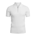 thumbnail image 4 of IWRICH Men's Quarter Zip Plus Size White Polo Shirts Short Sleeve Ribbed Knit T Shirts Fashion Casual Slim Fit Shirts White XL, 4 of 4