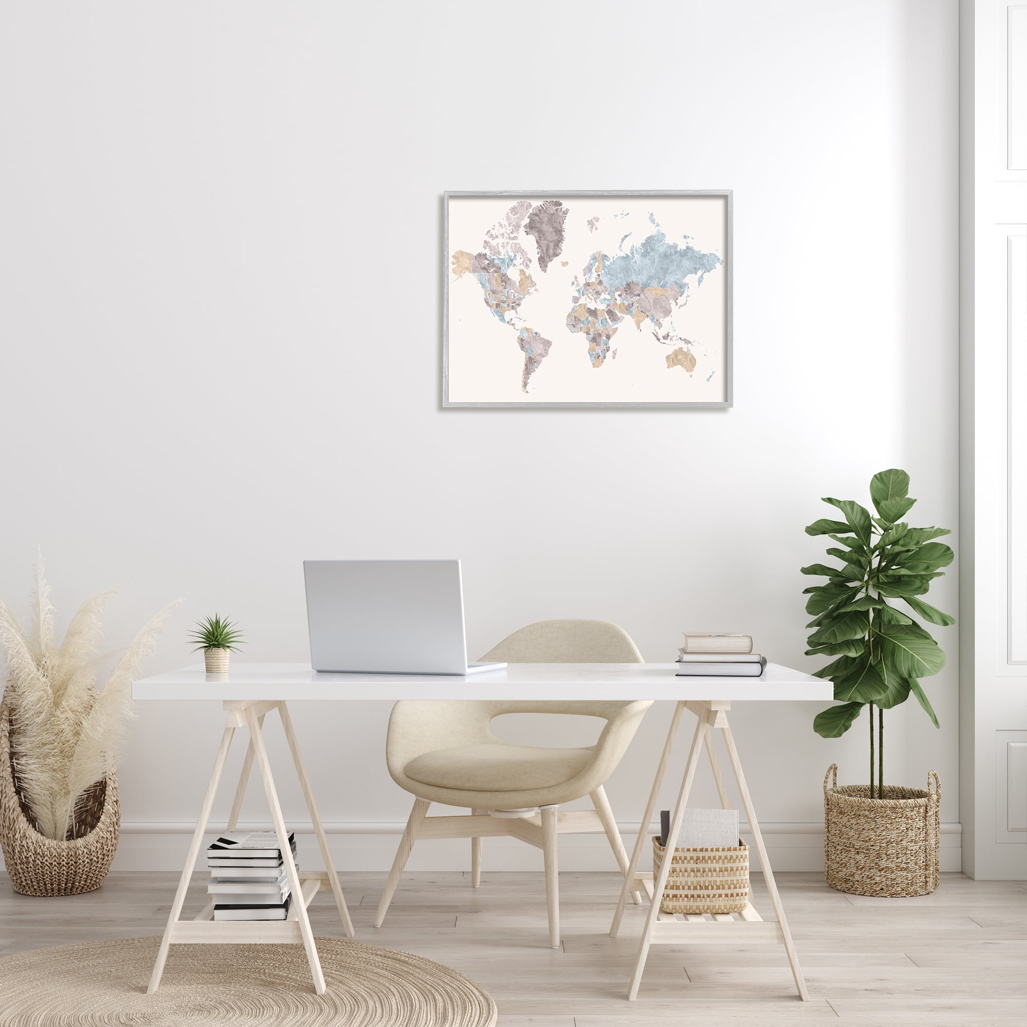 Stupell Industries World Map with Borders Contrasting Regional Tones, 24 x 30, Designed by BlursByAI