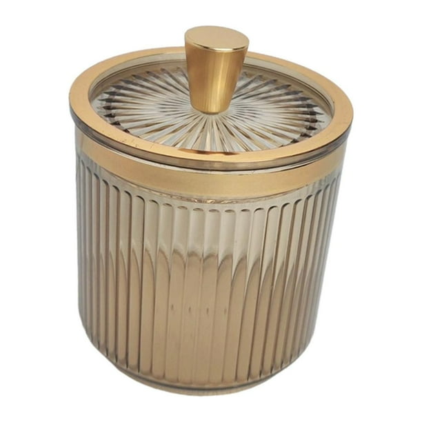 Recipiente de almacenamiento para hisopos de maquillaje con tapa, dispensador a prueba de polvo para encimera marrón claro