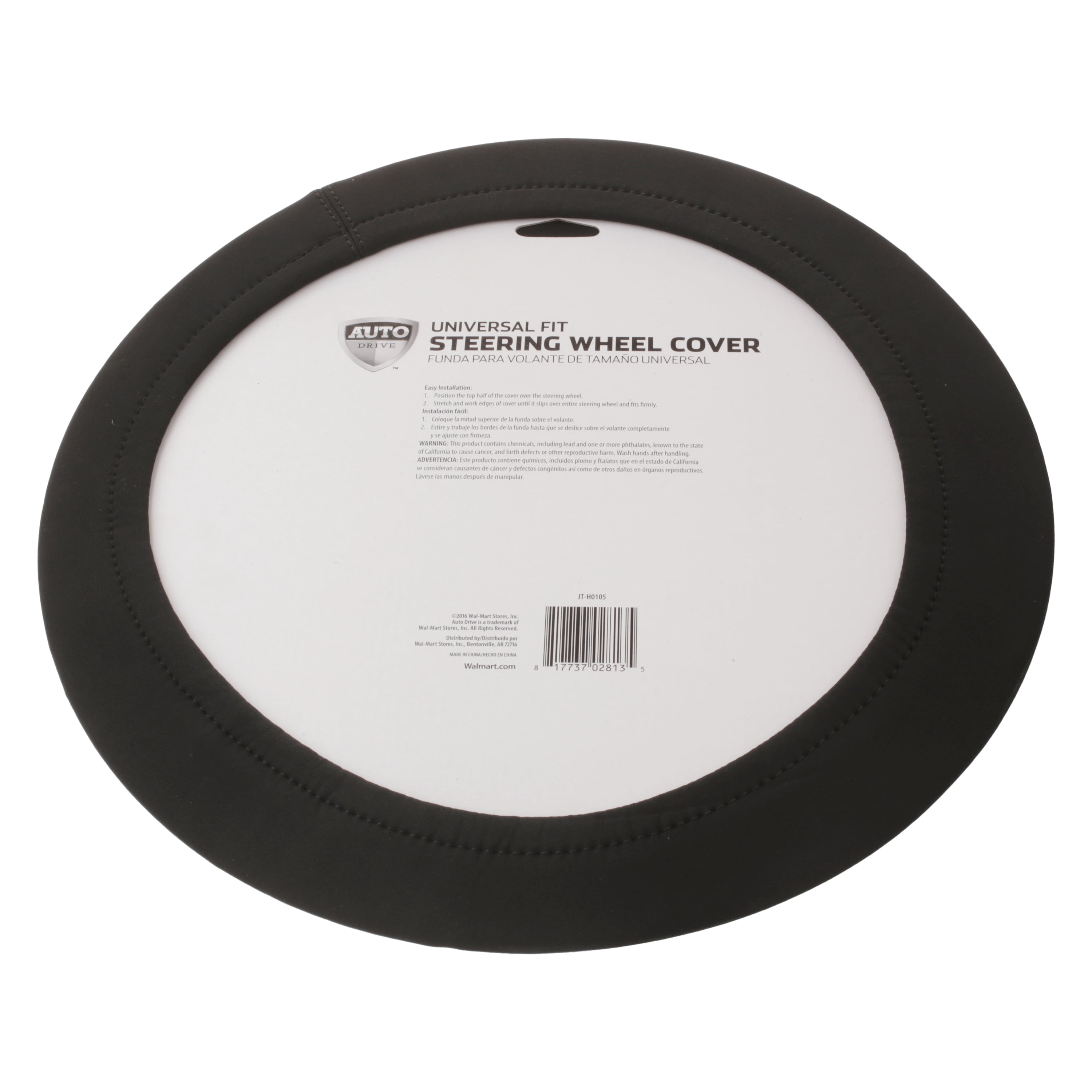 Auto Drive Universal Fit Thin Steering Wheel Cover, Black