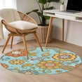 thumbnail image 4 of Turquoise Boho Floral Round Area Rug 4Ft Washable Circle Rugs for Bedroom Dining Room, Vintage Abstract Art Ethnic Flowers Non-Slip Carpet Floor Mats Indoor Outdoor Carpet Runner Aesthetic Home Decor, 4 of 8