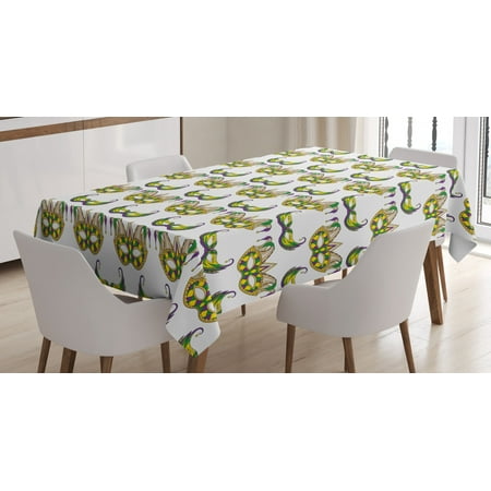 

Mardi Gras Tablecloth Festive Pattern with Masks Traditional Carnival Celebration Costume Rectangular Table Cover for Dining Room Kitchen 60 X 84 Inches Purple Green Yellow by Ambesonne