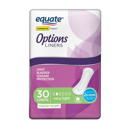 Equate Options Incontinence Liners for Women, Very Light, Regular, 30 ...