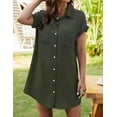 thumbnail image 3 of DOPI Women Denim Shirt Dresses Short Sleeve Distressed Jean Dress Button Down Casual Tunic Top, 3 of 6