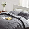 thumbnail image 5 of Sleep Zone Luxury Seersucker Queen Comforter Set 3-Piece, Soft & Lightweight Down Alternative Duvet Insert with Pillow Sham Cooling for Summer, Gray, 5 of 7