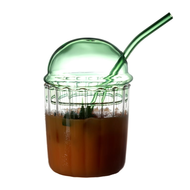 Drinking Glasses with Lids and Glass Straw,450ml Can Shaped Glass Cups,Beer Glasses,Iced Coffee Glasses,Cute Tumbler Cup for Cocktail,Whiskey,Coffee