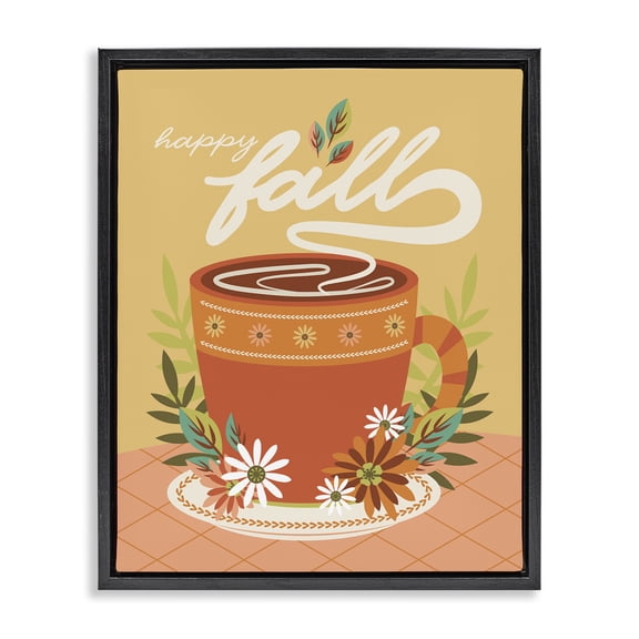 Stupell Industries Autumnal Mug & Flowers Food & Beverage Painting Black Floater Framed Canvas Art Print Wall Art, 17 x 21