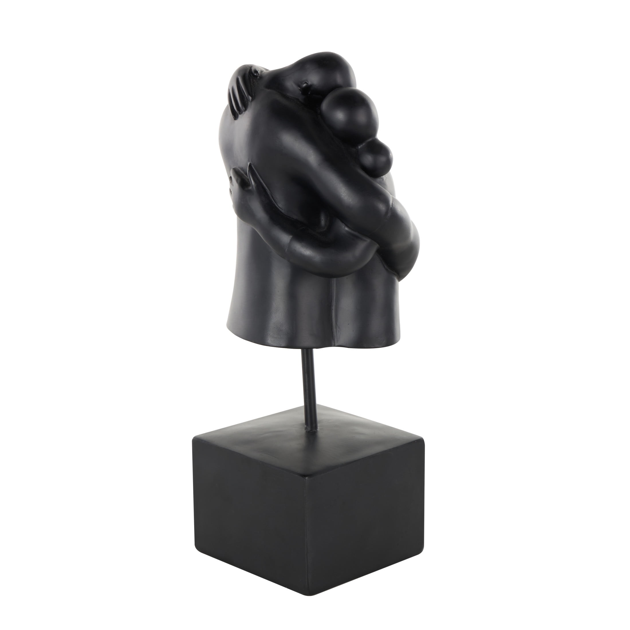 6" x 13" Black Resin Hugging People Sculpture with Square Base, by DecMode