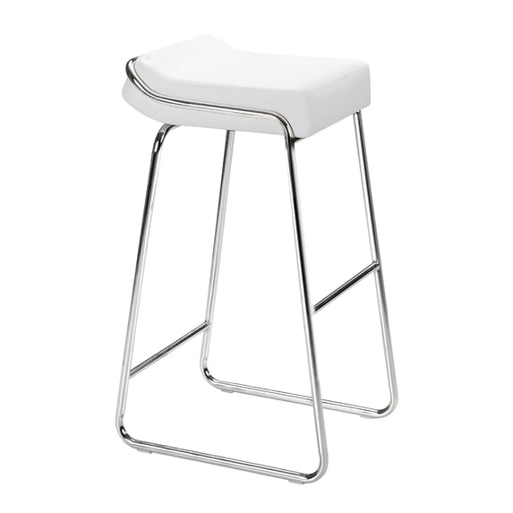 Modern Contemporary Bar Stool Chair, White Leatherette Chrome Steel (set of two)