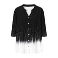 thumbnail image 6 of Fewfanhot Women 3/4 Sleeve Blouse, Notched V‑Neck Button Front Tunic Top, Loose Fit Casual Shirt for Ladies, 6 of 6