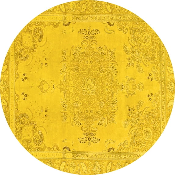 Ahgly Company Indoor Round Abstract Yellow Modern Area Rugs, 4' Round