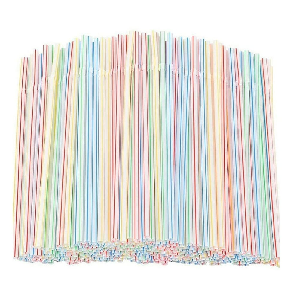 Mchoice 600pcs Flexible Plastic Drinking Straws Bendable Straws Striped